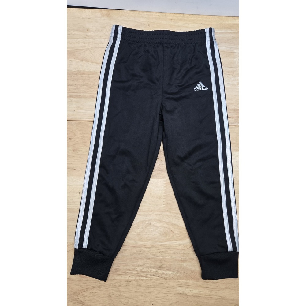 Adidas Kids Black Tricot Pants 2 Striped Straight Leg Sz 4